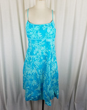 Vintage Y2K Garden Party Floral Dress Sundress Womens 18 Hawaiian Blue Tropical