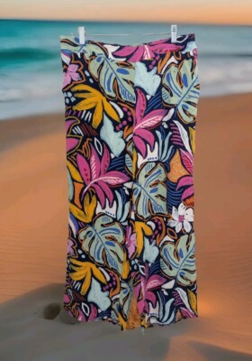 TU Size 18 Floral Elasticated Drapey Trousers Harem Loose Crop Colorful