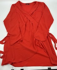 Boohoo Bright Orange Solid Wrap Shirt Dress Size 20