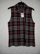 Chaps Sweater Vest Extra Large Red Black White Plaid Knit Zip Sleeveless Women