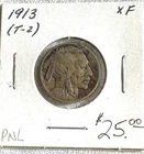 1913 Buffalo Indian Head Nickle Coin T-2 XF