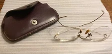 Antique 12KGF 1/10 semi rimless eyeglasses with case.