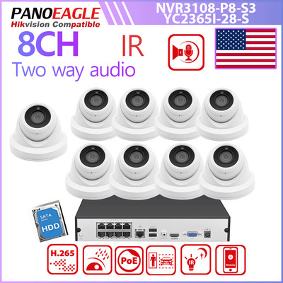 Hikvision Compatible 8CH POE NVR 4K 8MP IR Security System Camera 2way-Audio Lot