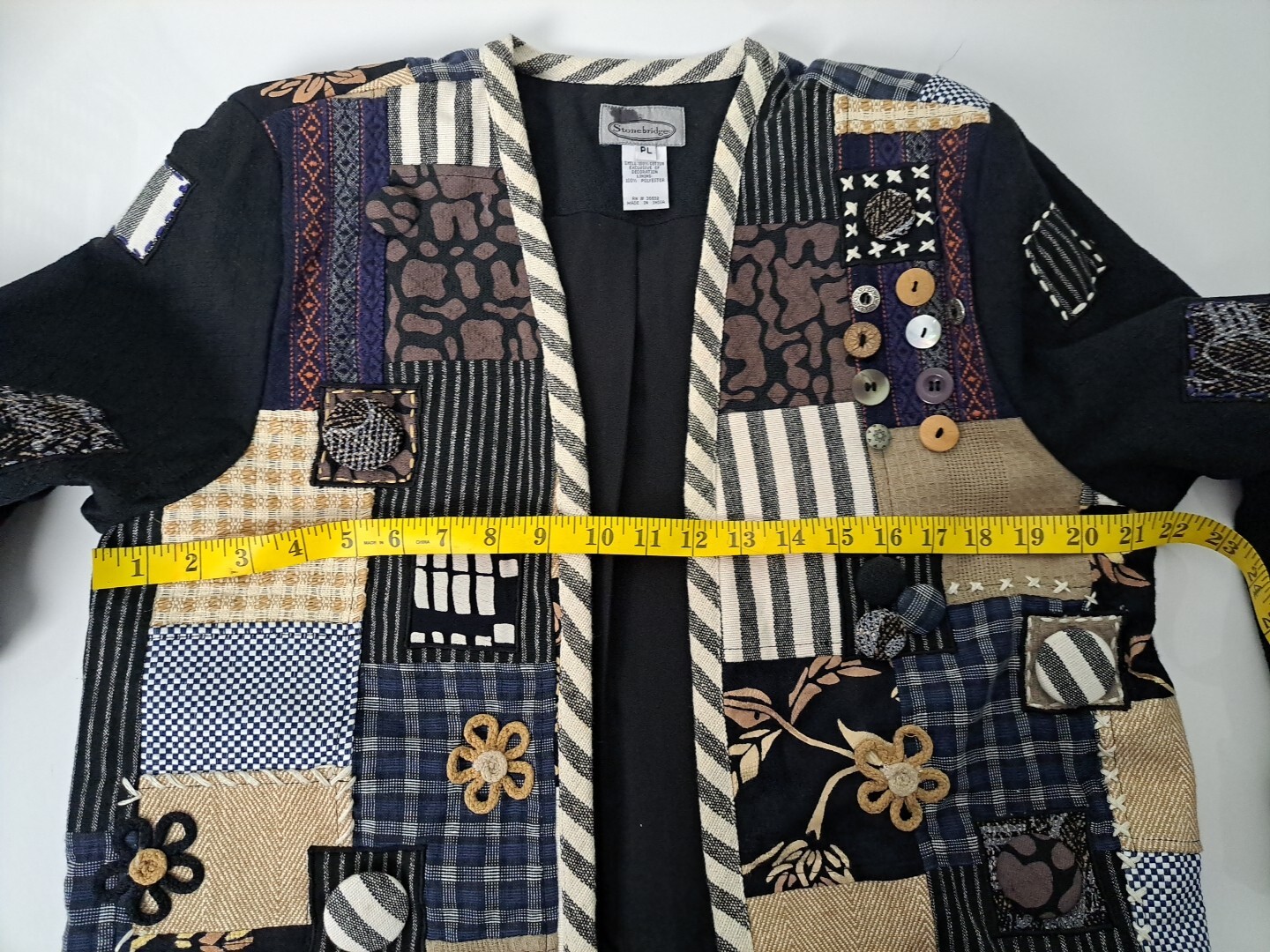 Vtg Stonebridge Petite L Jacket Patchwork Button … - image 18