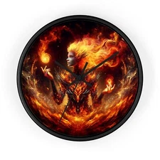 Home Decor Wall Clock Fiery Ember Enchantress Digital Artwork