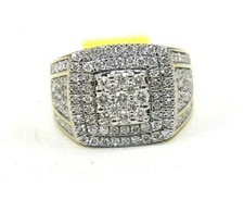 Natural Round Diamond Cluster Square Wide Men's Ring 14k Yellow Gold 1.62Ct