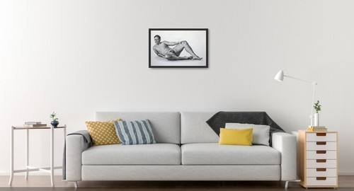 ORIGINAL male nude front view graphite pencil realism modern drawing classical - Picture 5 of 22