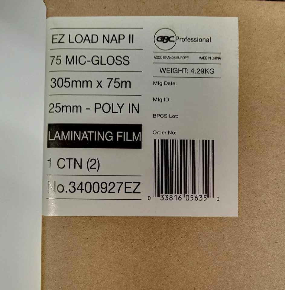 GBC EZ LOAD Laminierfolie 305mm x 75m 2x75mic glänzend 3400927EZ - Karton mit 2 Rollen