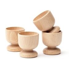 Image of 6x Wooden Egg Cups for Breakfast – Light Wood Holder 5 × 4 × 3.5 cm Rustic Set