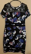 New BELLE & SKY Women's Dress Size Large Black With Multicolor Floral Print Lace