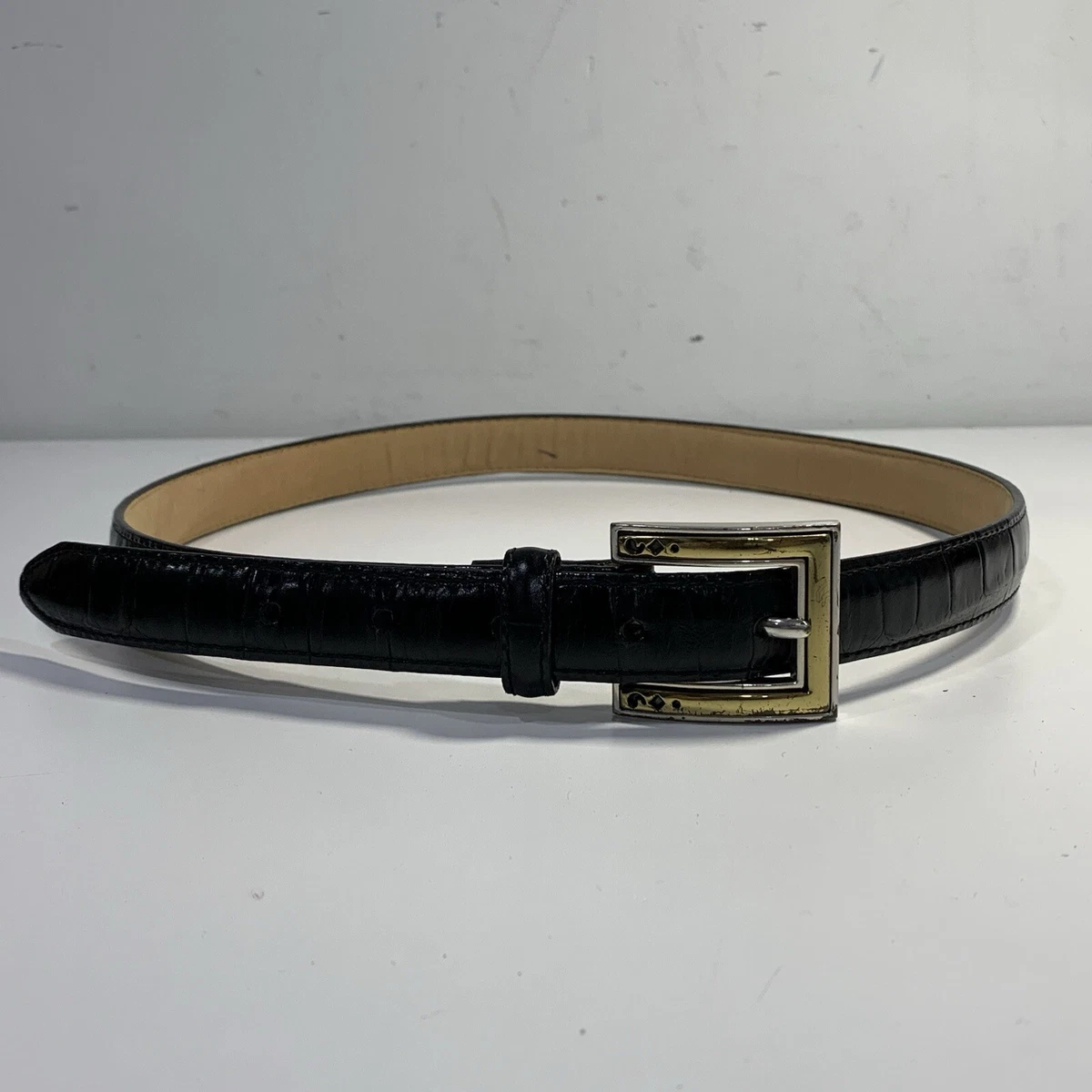 Brighton Belt Black Croc Embossed Leather Silver & Gold Hardware SZ M/L 32 Vintage Brighton Empire Lace Black Croc | Mercari main image 4