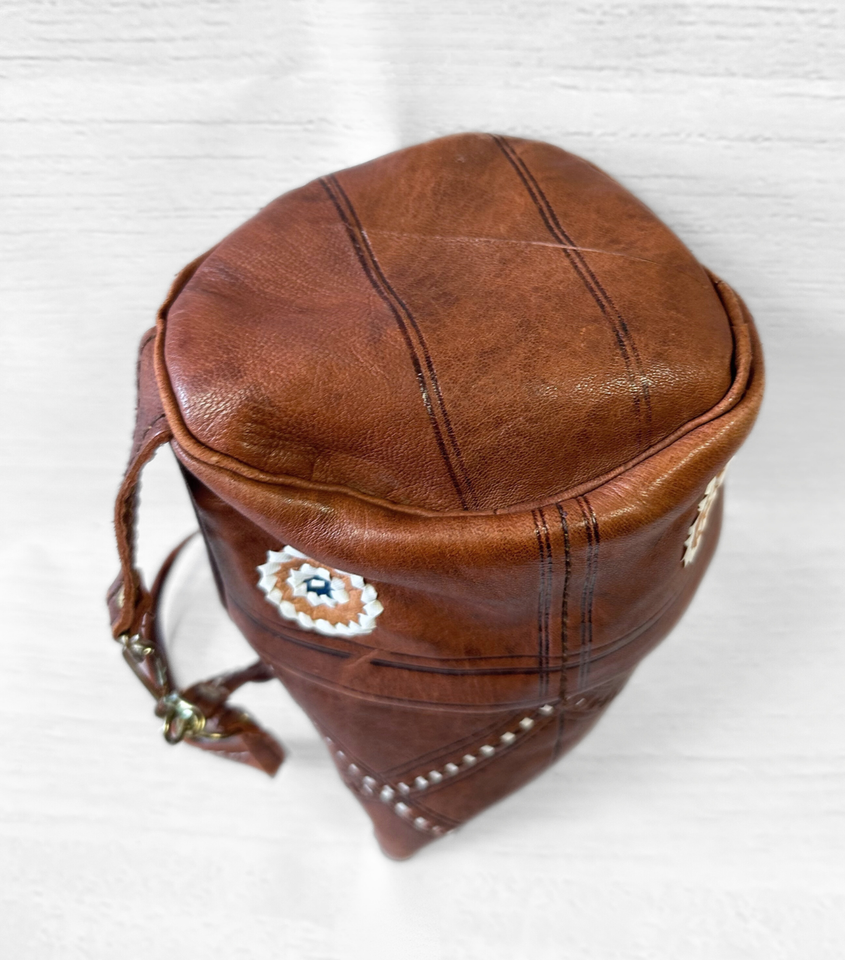 Vintage Bag 1970s Vintage Brown Leather Drawstring Bag, 1970s Bag