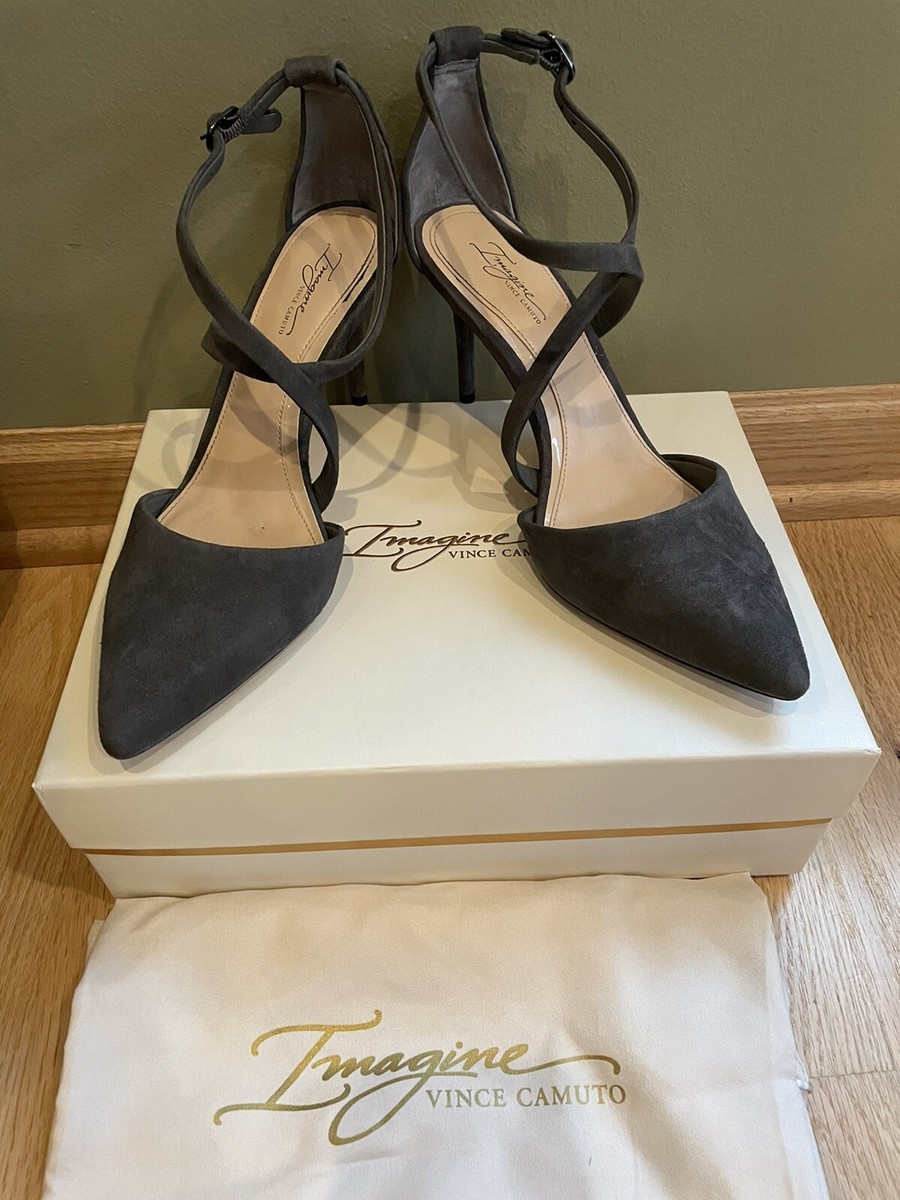 Imagine Vince Camuto Women's Suede Ankle-Strap Dress Pumps Storm Grey Sz