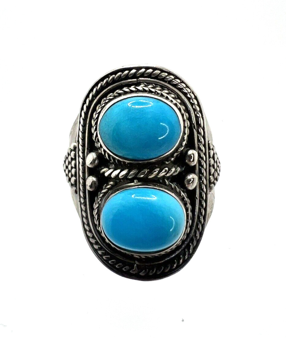 Solid Sterling Silver 925 Turquoise Stone Saddle … - image 2
