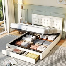 OTTOMAN STORAGE GAS LIFT UP SINGLE SMALL DOUBLE 4FT6 KING SIZE BED FRAME WHITE