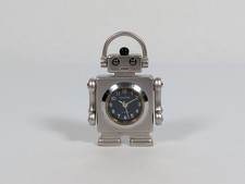 Vtg ANAROBO Silver Tone Mini Robot Clock Quartz Keychain Pocket RUNNING 1.75"