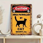 Vintage Metal Tin Signs Cat Security Inc Funny Cat Lover Decor Retro Wall Art