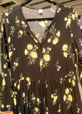 Old Navy Women's Black Floral Rayon Long Sleeve Maxi Dress w/Pockets Sz M GOOD