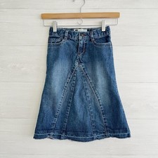 Y2K Gap Kids Denim Pieced Panel Midi Skirt Girls Size 6 Adjustable Waist Cotton