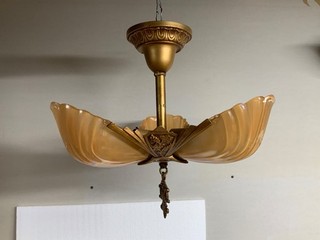 Markel Art Deco 3 light hanging slip shade fixture and shades