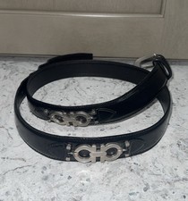 Salvatore Ferragamo Black Leather Women s Belt with Silver Hardware AUTHENTIC