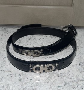 Salvatore Ferragamo Black Leather Women’s Belt with Silver Hardware —AUTHENTIC—