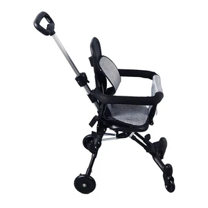 Baby Stroller 4 Wheels Foldable Adjustable Height With Cushion Grey