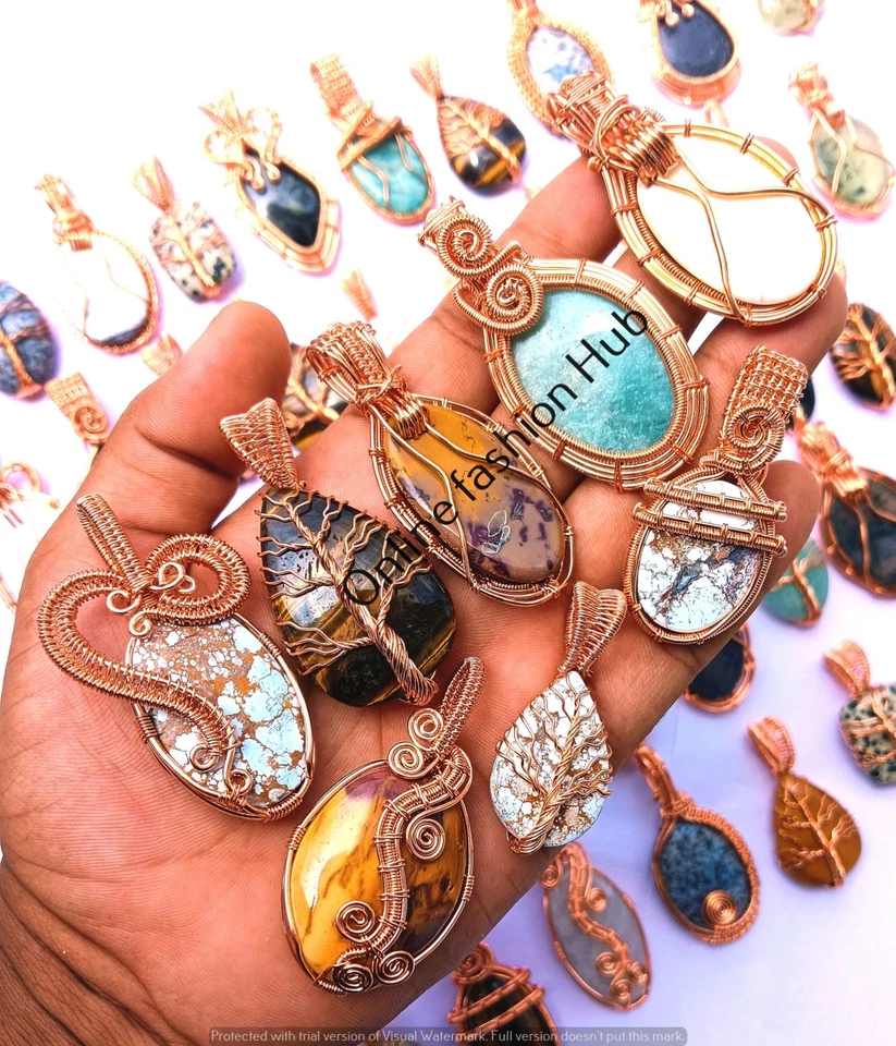 Lote de colgantes de piedras preciosas Wild Horse & Mix envoltura de alambre de cobre joyería hecha a mano regalo Foto 2 de 3