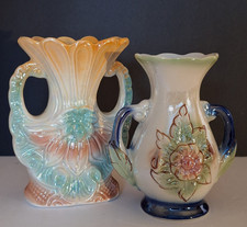 Lusterware Ceramic Vases  Made in Brazil Lot of 2 Floral small crack on bottom