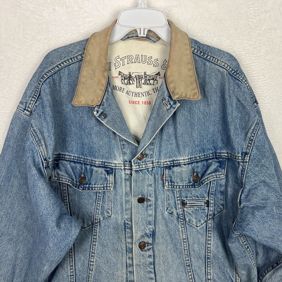 Chaqueta de Camionero Levis Denim De Colección Para Hombre Grande Jean Años 90 Canadá Cuero Azul De Colección Foto 2 de 4