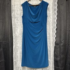 Lauren Ralph Lauren Teal Cowl Neck Dress Women’s 16 Sleeveless Ruched Midi