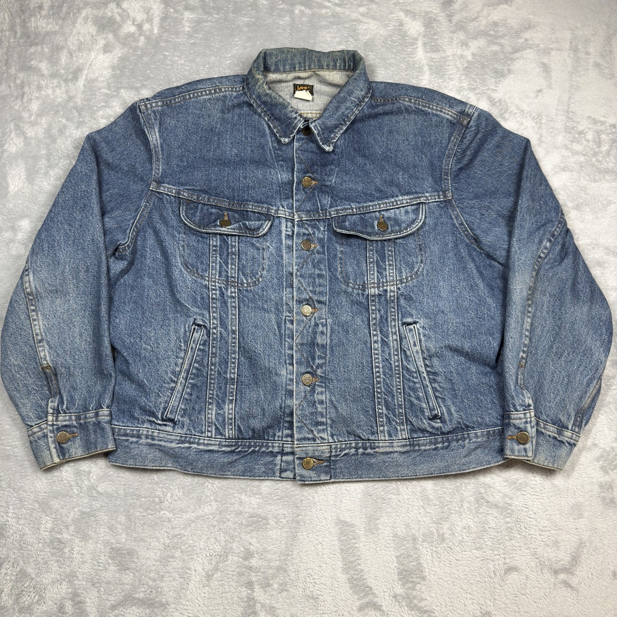 Vintage Lee Riders Jacket Mens XL Denim Trucker USA Flag Patch