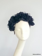 Black Flowers Fascinator Headband Wedding Guest Race Day Millinery Melbourne Cup