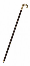 Hand Carved Wooden Walking Cane with Silver Tone Brass Handle