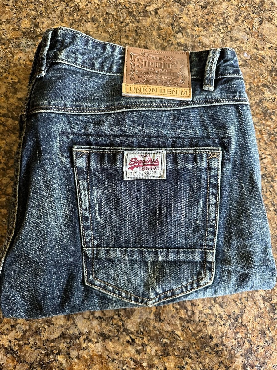 Superdry Mens Denim Jeans  Blue Union Workwear Supplies Distressed West Louis