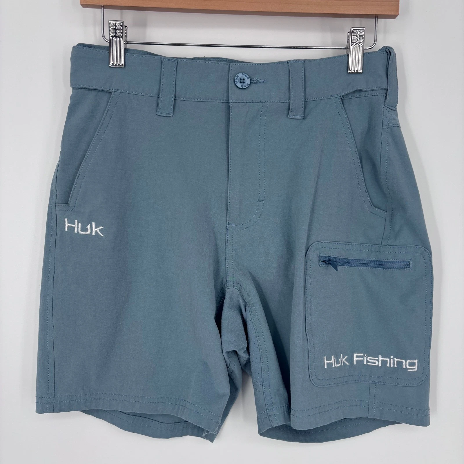 Huk Next Level Fishing Shorts Mens Small Blue Performance Cargo Utility Boating