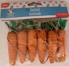 Easter Carrot Garland 6 Jute Carrots w Green Straw on 6 Jute String