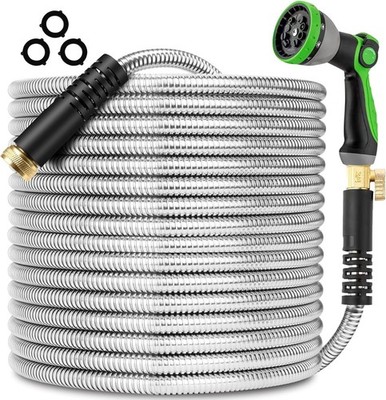 200FT Metal Garden Hose 304 Stainless Steel Flexible Water 200FT, Silver 