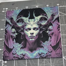 Lasered ai fantasy alien horned woman art pinup sci-fi blue digital horned devil