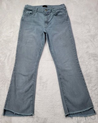 Mother Insider Crop Step Fray Jeans Womens 29 Faded Black Gray Raw Hem Stretch