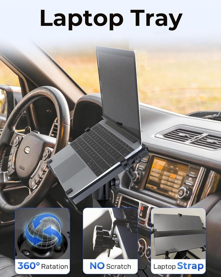 Sedan Computer Mount Car Laptop Mount with 2 Cooling Fans, No-Drill Adjustable Vehicle ...