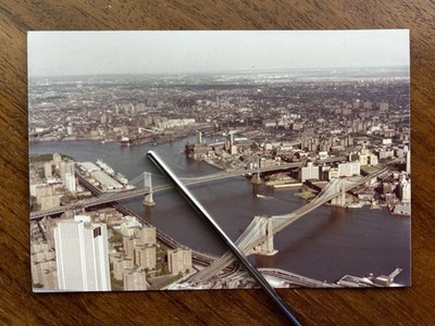 VTG 1977 New York City Aerial Manhattan Bridge Brooklyn Bridge East River Photo