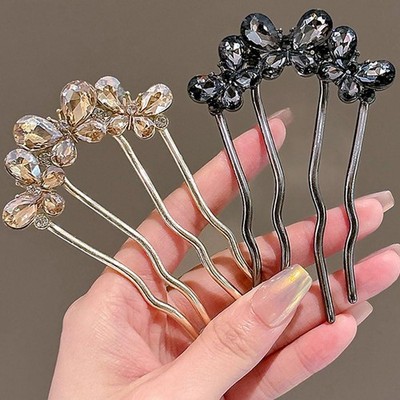Four Tooth Fork Crystal Butterfly Decorative Hair Combs  display picture 1