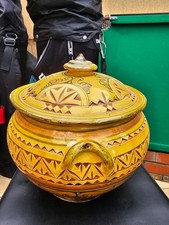 Gro&szlig;e Vintage marokkanische Safi Keramik Deckeldose Urne handbemalt geometrisch Folk A