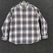 Eddie Bauer Shirt Mens XL Blue Red Plaid Button Down Relaxed Fit Cotton Flannel