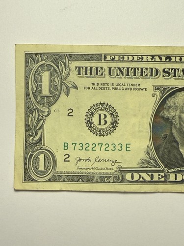 Trinary One Dollar Bill $1 2s 3s 7s District 2 Series 2017 Fancy Serial Number 1 - Picture 3 of 10