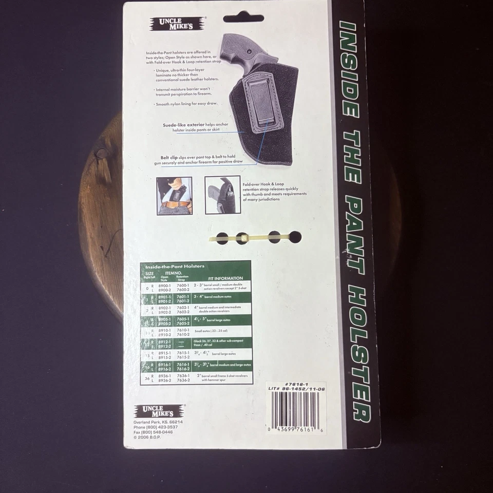 Uncle Mikes Inside The Pants Holster RH  SIZE 16 Autos 3 1/4"- 3 3/4" Barrel - Image 2 of 4