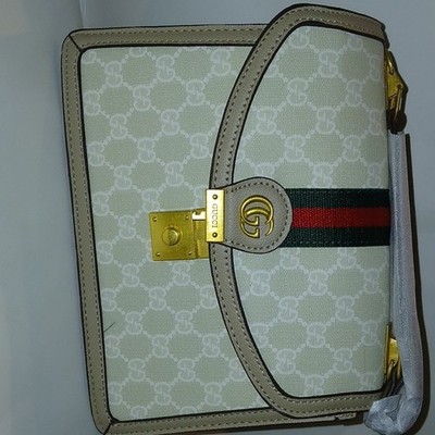 Gucci GG Pattern Shoulder Bag, Beige/Green/Red Stripe, Gold Hardware, Women's