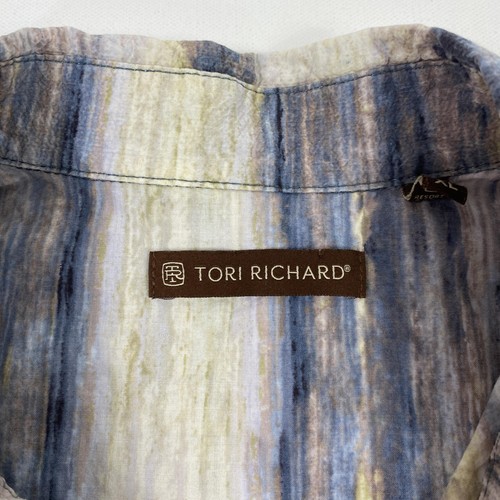 Camicia Tori Richard uomo XL blu grigia a righe hawaiana con bottoni tropicale - Foto 3 di 11