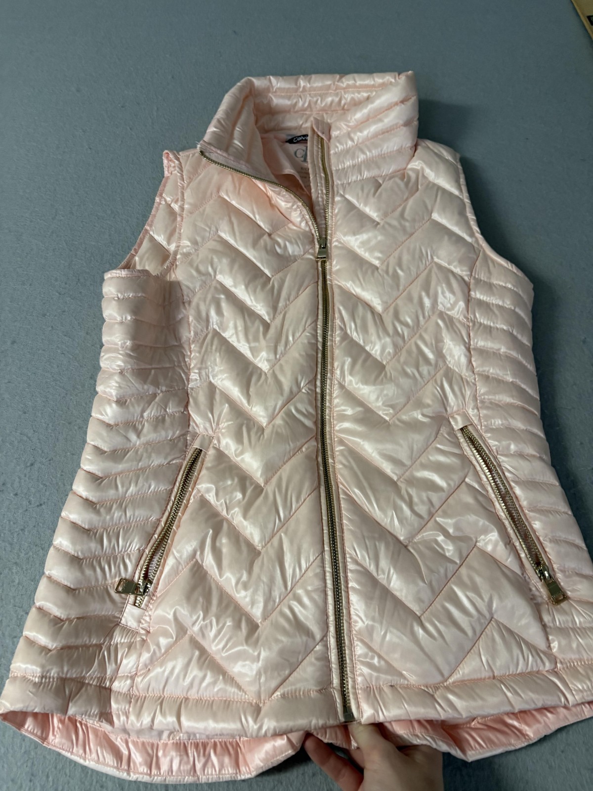 Calvin Klein Vest Womens Small Pink Premium Down Quilted Puffer Zip Pockets